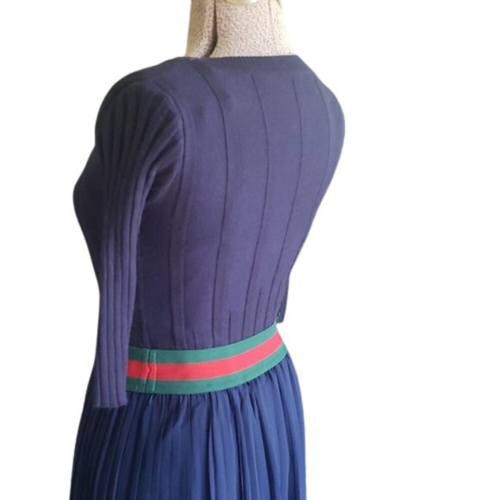 Women’s Navy Maxi Dress with Red-Green Waistband - Picture 6 of 15